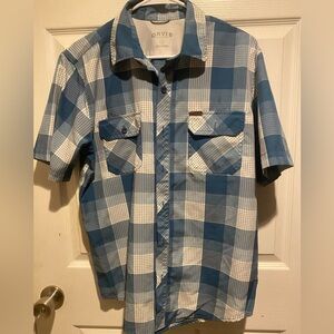 Orvis Men's Casual Blue and White Checkered Shirt